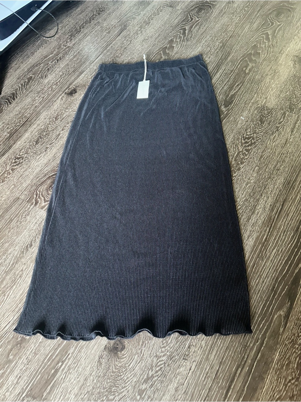 Z Supply Black Ribbed Midi Skirt Size L NWT